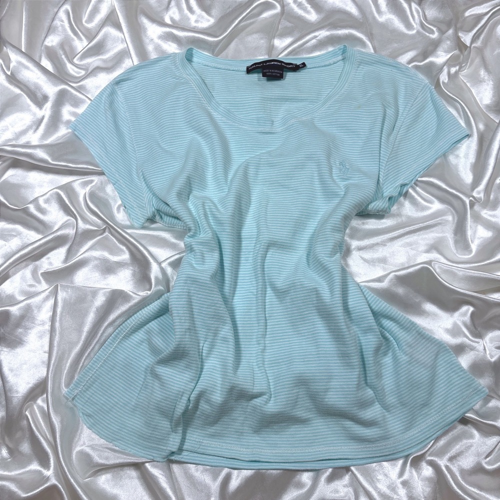 vintage Ralph Lauren Sport T-Shirt Blue Good Striped Short Sleeve Pony Logo XL